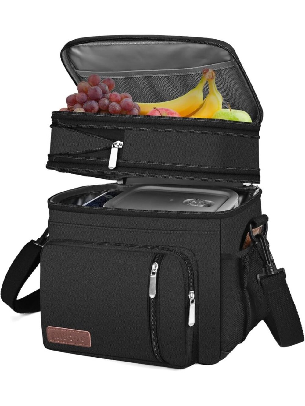 Insulated Lunch Bag & Box for Adults, Leakproof Double Deck Cooler for Work